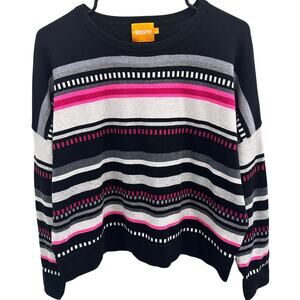Wispr Pink‎ White Gray Black Silk Cotton Blend Striped Sweater Large Cozy Preppy